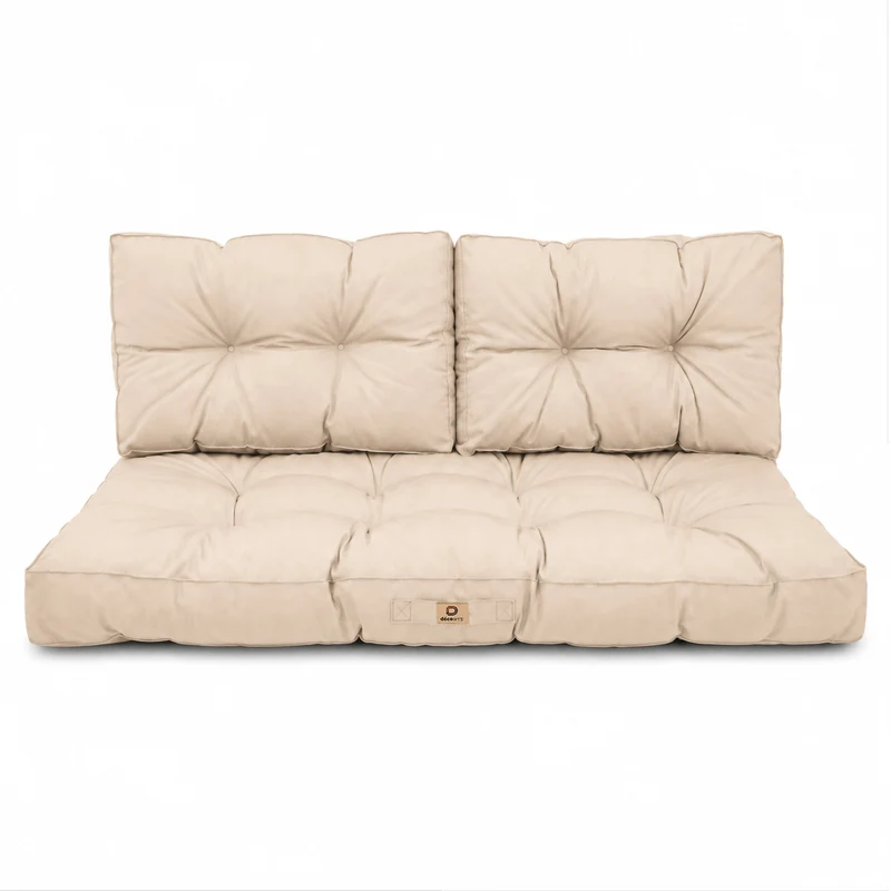 Ensemble Coussins Capitonné Banquette 100x50 Beige - Épais 15cm (1 Assise + 2 Dossiers)