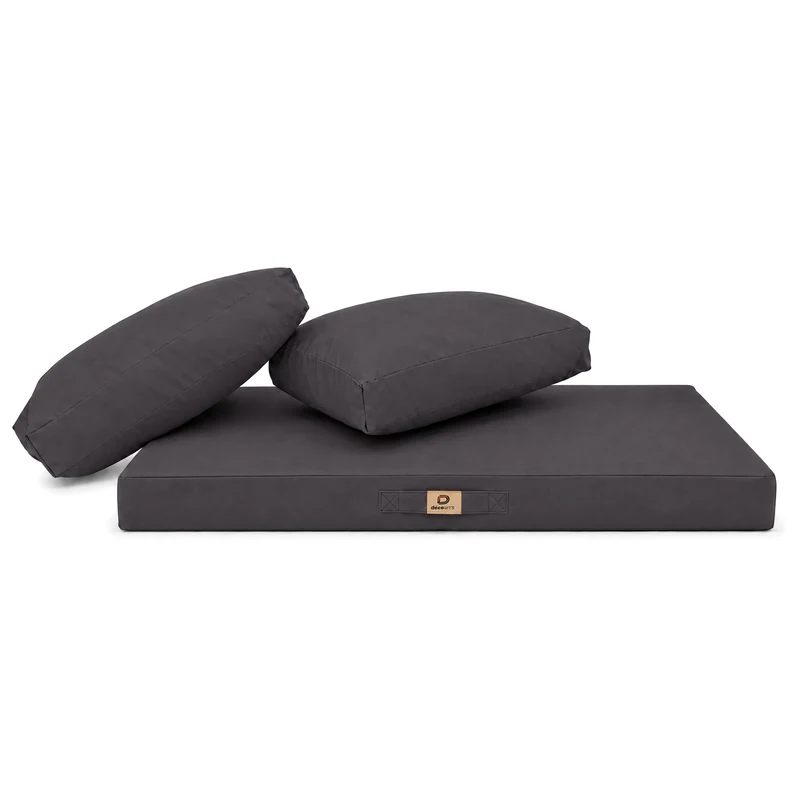 Ensemble Coussins Salon Jardin 120x60 Gris Carbone - Déhoussable & Anti-UV (1 Assise + 2 Dossiers)
