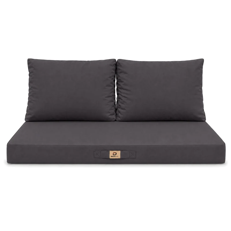 Ensemble Coussins Salon Jardin 120x60 Gris Carbone - Déhoussable & Anti-UV (1 Assise + 2 Dossiers)