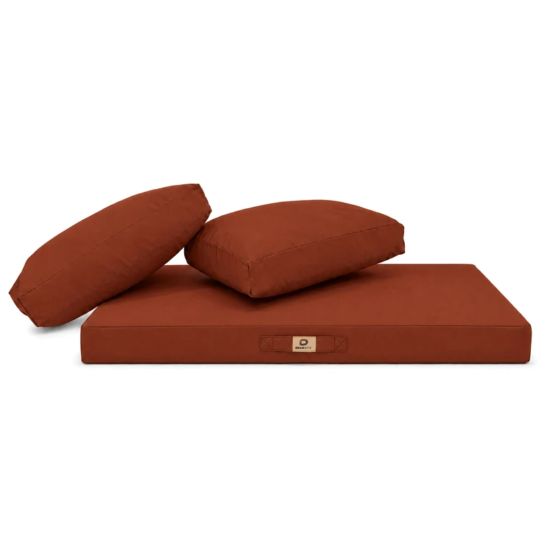 Ensemble Coussins Salon Jardin 120x60 Terracotta - Déhoussable & Anti-UV (1 Assise + 2 Dossiers)