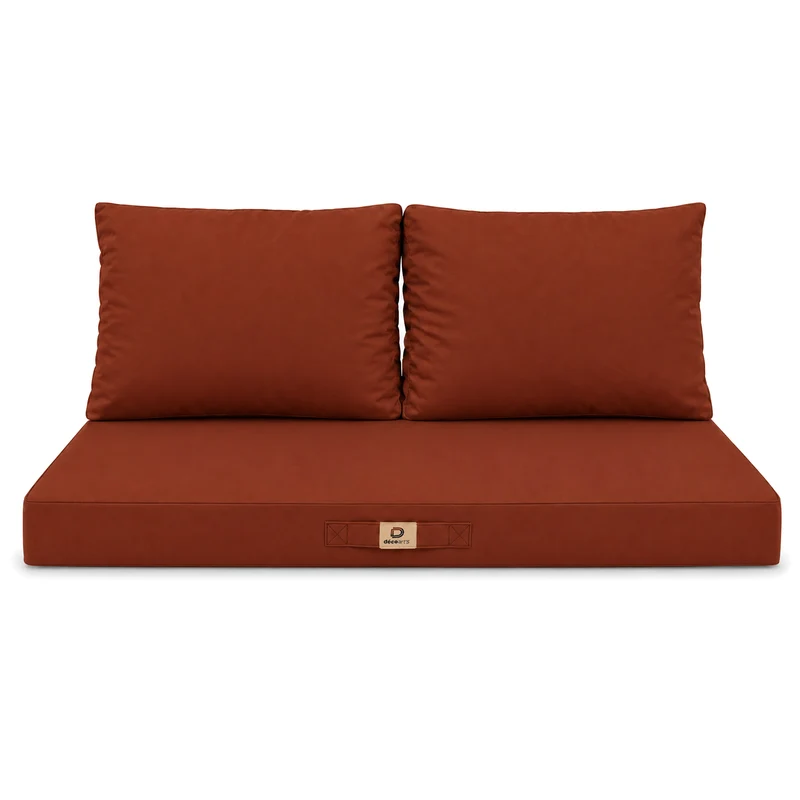 Ensemble Coussins Salon Jardin 120x60 Terracotta - Déhoussable & Anti-UV (1 Assise + 2 Dossiers)
