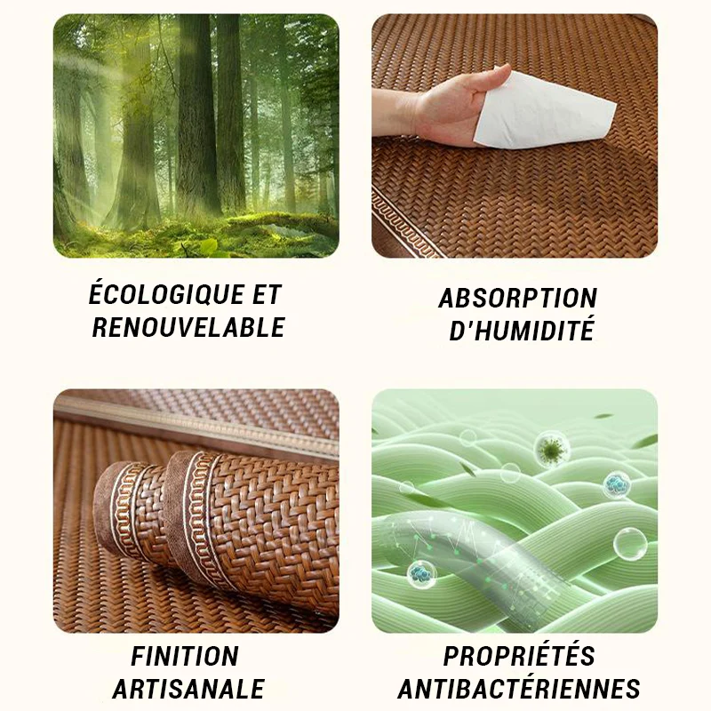 Housse de canapé en rotin naturel, respirante et antidérapante