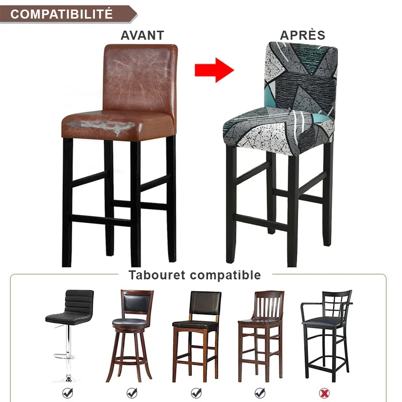 Housse pour tabouret de bar extensible en lycra - 34 Motifs