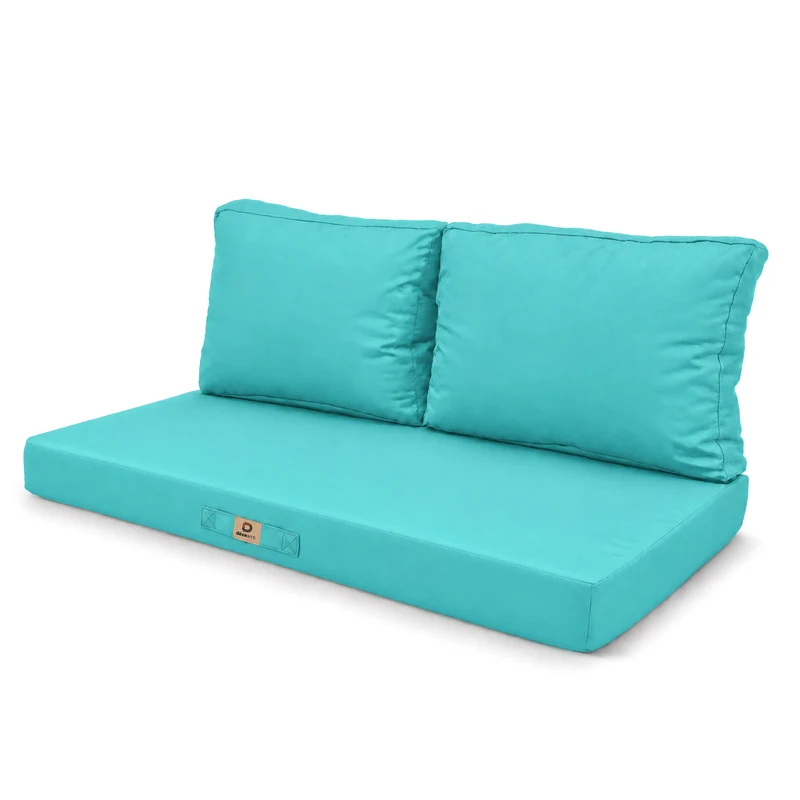 Ensemble Coussins Salon Jardin 100x50 Bleu Caraïbes - Déhoussable & Anti-UV (1 Assise + 2 Dossiers)