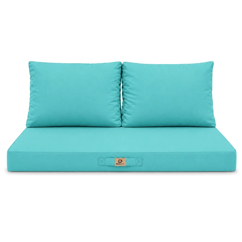 Ensemble Coussins Salon Jardin 100x50 Bleu Caraïbes - Déhoussable & Anti-UV (1 Assise + 2 Dossiers)