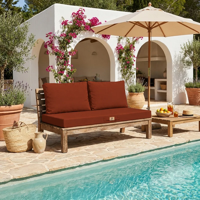Ensemble Coussins Salon Jardin 100x50 Terracotta - Déhoussable & Anti-UV (1 Assise + 2 Dossiers)