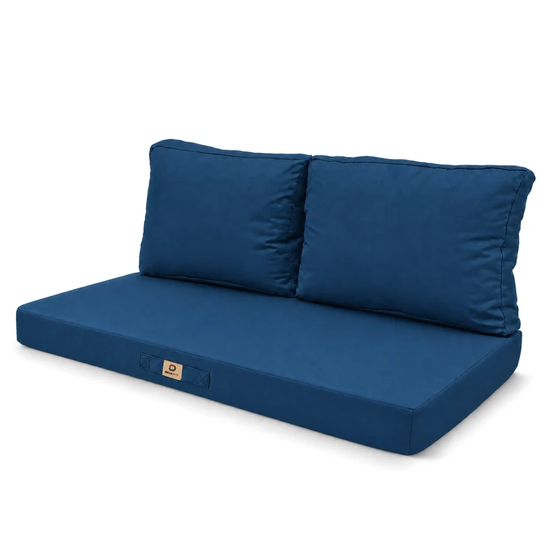 Ensemble Coussins Salon Jardin 100x50 Bleu Pétrole - Déhoussable & Anti-UV (1 Assise + 2 Dossiers)