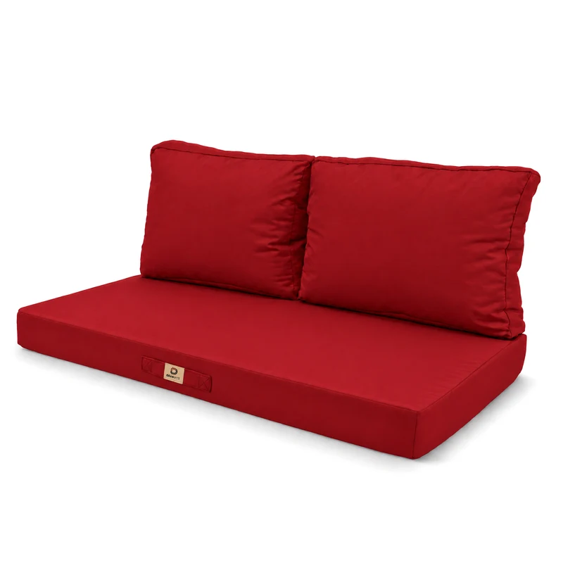 Ensemble Coussins Salon Jardin 100x50 Rouge - Déhoussable & Anti-UV (1 Assise + 2 Dossiers)