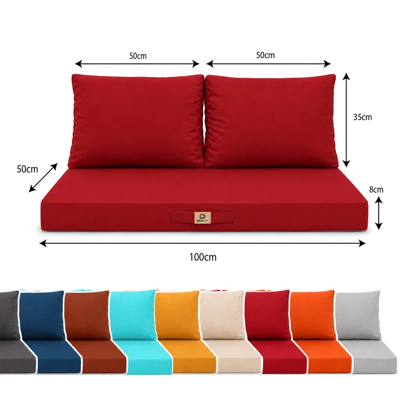 Ensemble Coussins Salon Jardin 100x50 Rouge - Déhoussable & Anti-UV (1 Assise + 2 Dossiers)