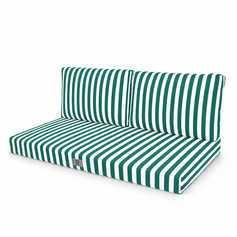 Ensemble Coussins Salon Jardin 120x60 Rayure Vert - Premium 270g (1 Assise + 2 Dossiers)