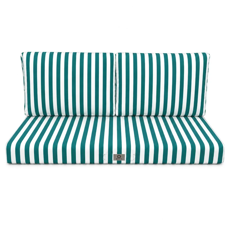 Ensemble Coussins Salon Jardin 120x60 Rayure Vert - Premium 270g (1 Assise + 2 Dossiers)