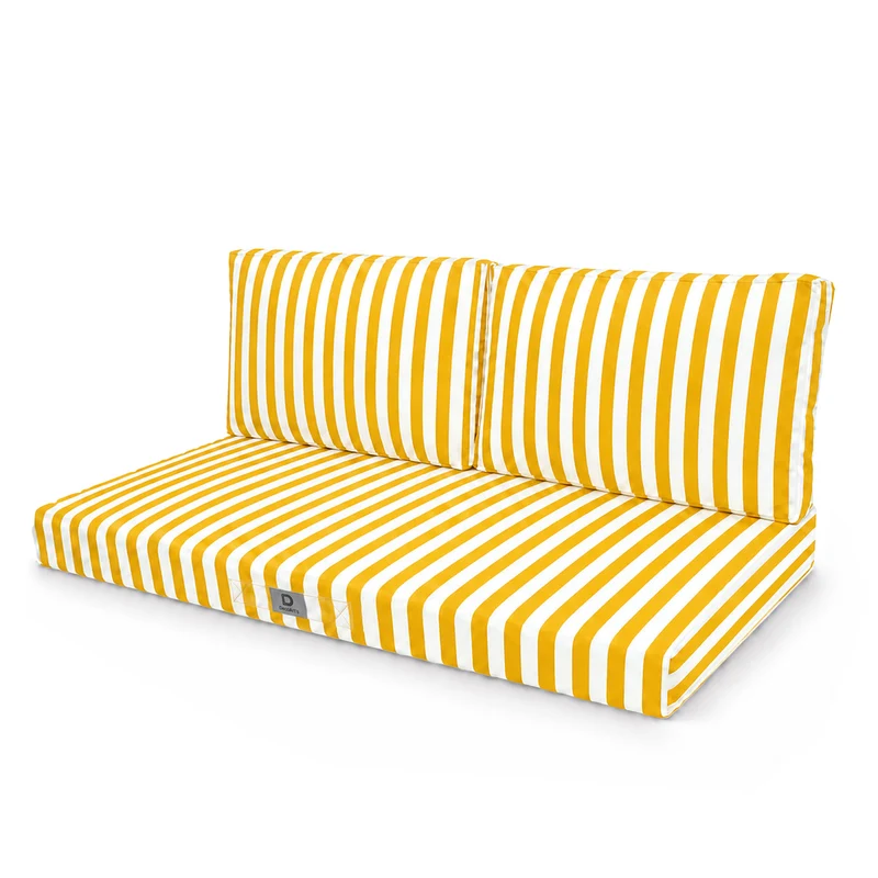 Ensemble Coussins Salon Jardin 120x60 Rayure Jaune - Premium 270g (1 Assise + 2 Dossiers)