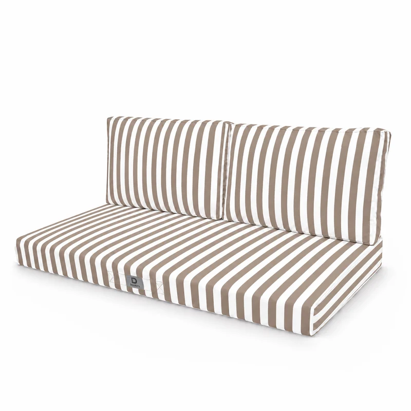 Ensemble Coussins Salon Jardin 120x60 Rayure Beige - Premium 270g (1 Assise + 2 Dossiers)