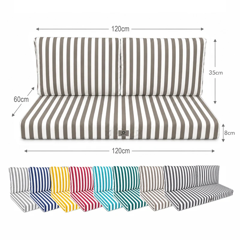 Ensemble Coussins Salon Jardin 120x60 Rayure Beige - Premium 270g (1 Assise + 2 Dossiers)
