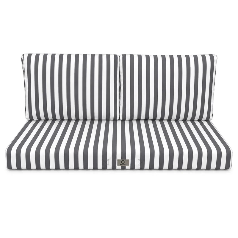 Ensemble Coussins Salon Jardin 120x60 Rayure Gris Foncé - Premium 270g (1 Assise + 2 Dossiers)