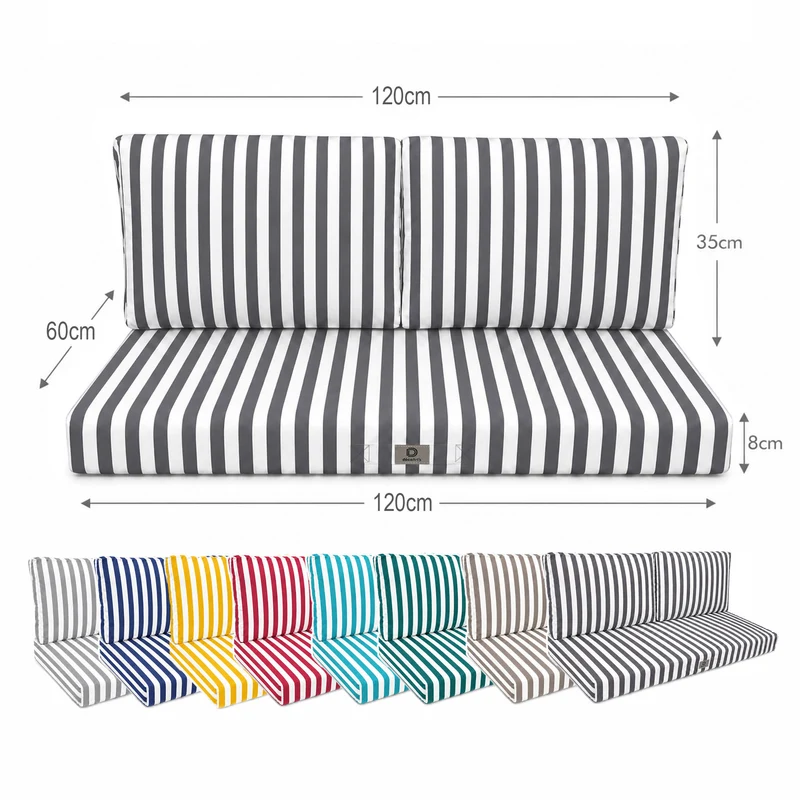 Ensemble Coussins Salon Jardin 120x60 Rayure Gris Foncé - Premium 270g (1 Assise + 2 Dossiers)