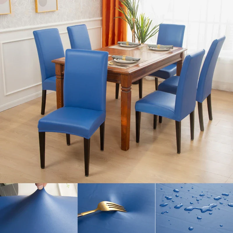 Housse de Chaise PU Cuir Bleu