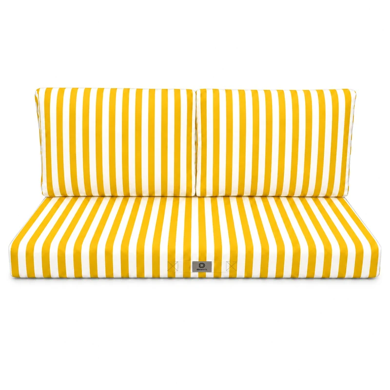 Ensemble Coussins Salon Jardin 100x50 Rayure Jaune - Premium 270g (1 Assise + 2 Dossiers)