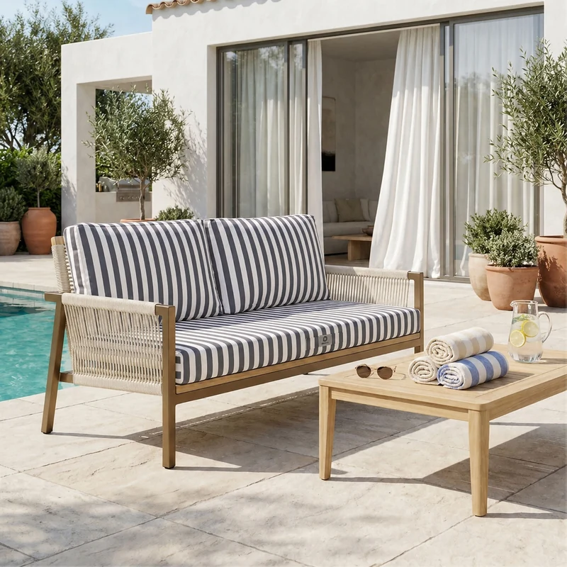 Ensemble Coussins Salon Jardin 100x50 Rayure Gris Foncé - Premium 270g (1 Assise + 2 Dossiers)