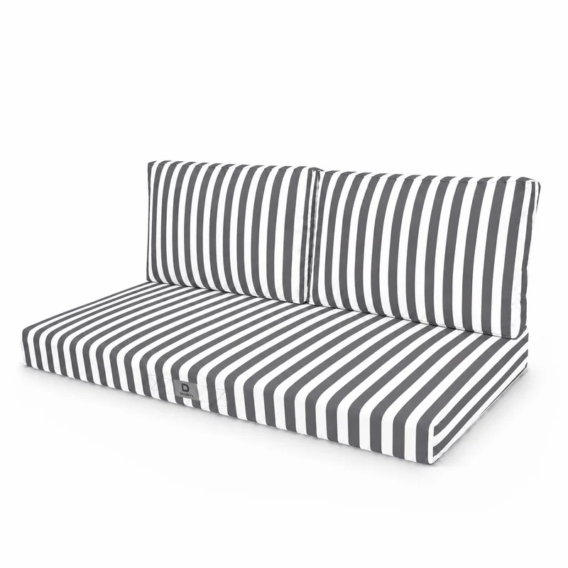 Ensemble Coussins Salon Jardin 100x50 Rayure Gris Foncé - Premium 270g (1 Assise + 2 Dossiers)