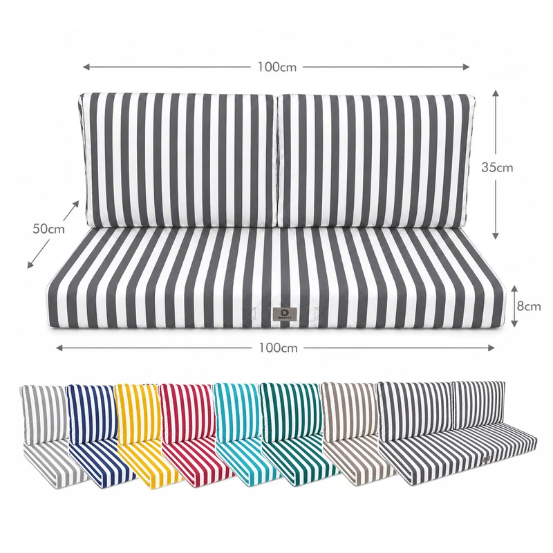 Ensemble Coussins Salon Jardin 100x50 Rayure Gris Foncé - Premium 270g (1 Assise + 2 Dossiers)