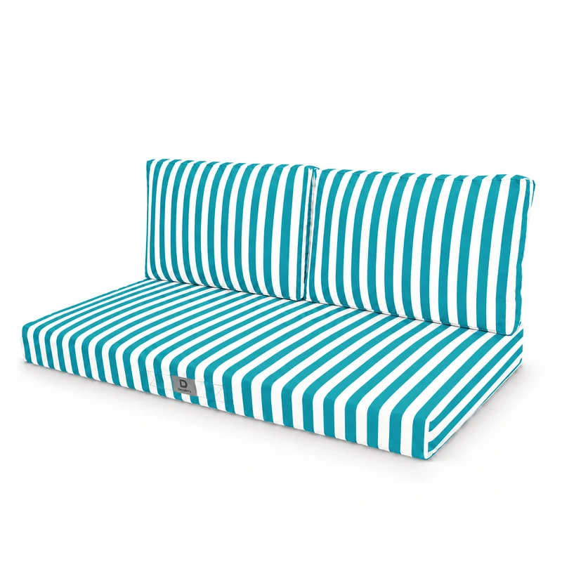 Ensemble Coussins Salon Jardin 100x50 Rayure Turquoise - Premium 270g (1 Assise + 2 Dossiers)