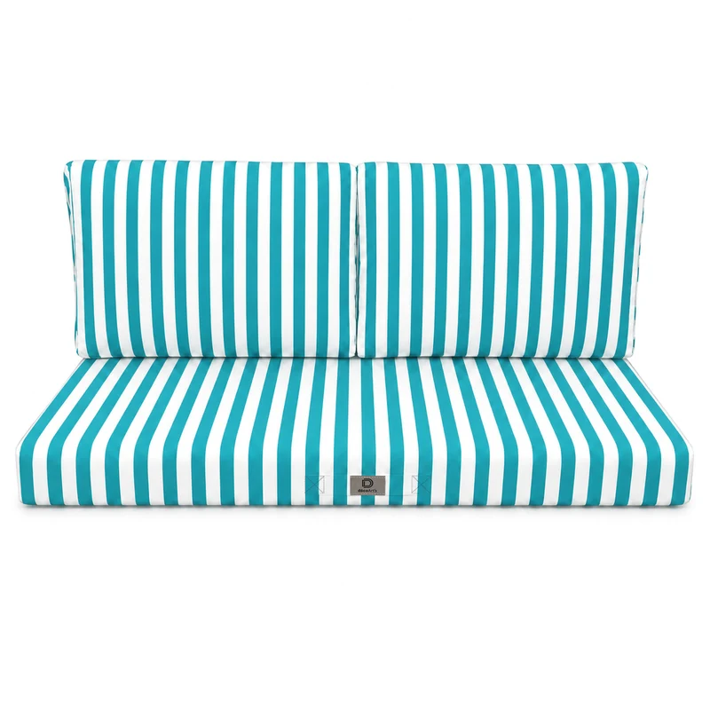 Ensemble Coussins Salon Jardin 100x50 Rayure Turquoise - Premium 270g (1 Assise + 2 Dossiers)