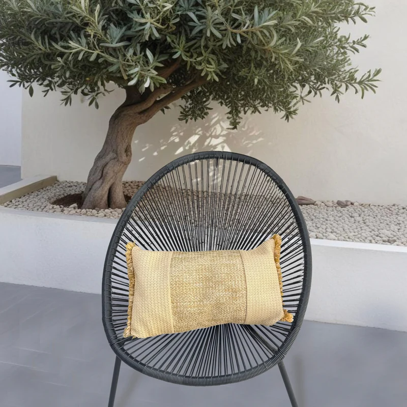 Coussin Déco Effet Raphia 30x50 "À Bandes" - Bohème Chic (Intérieur & Extérieur)