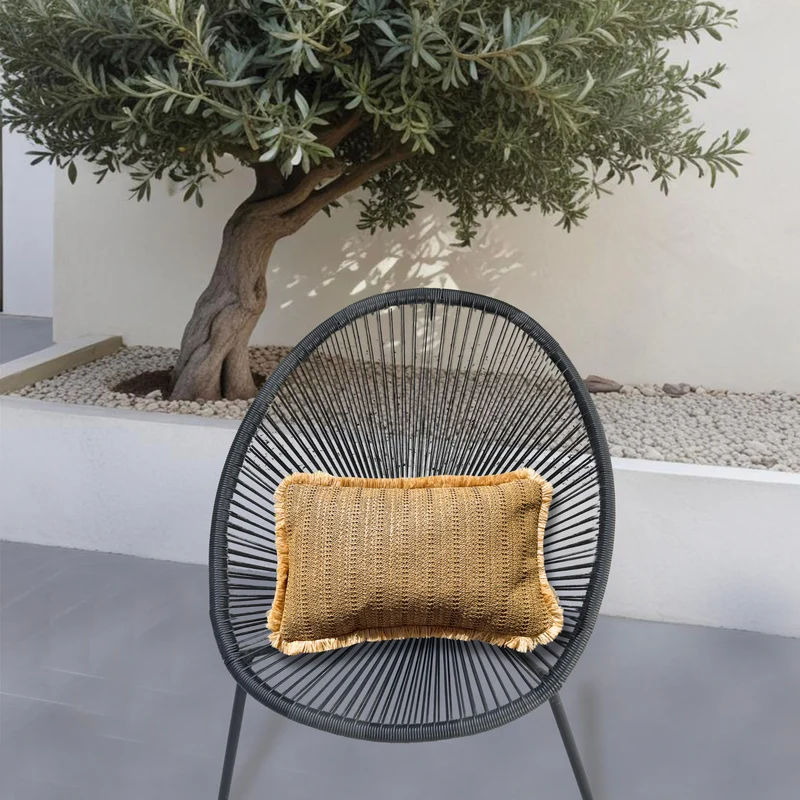 Coussin Déco Effet Raphia 30x50 "Uni" - Bohème Chic (Intérieur & Extérieur)