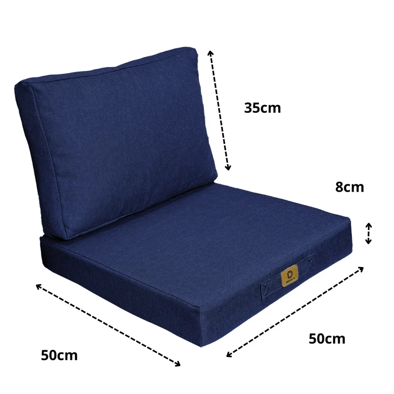 Ensemble Coussins Fauteuil 50x50 Bleu Indigo - Effet Lin & Déhoussable (Assise + Dossier)