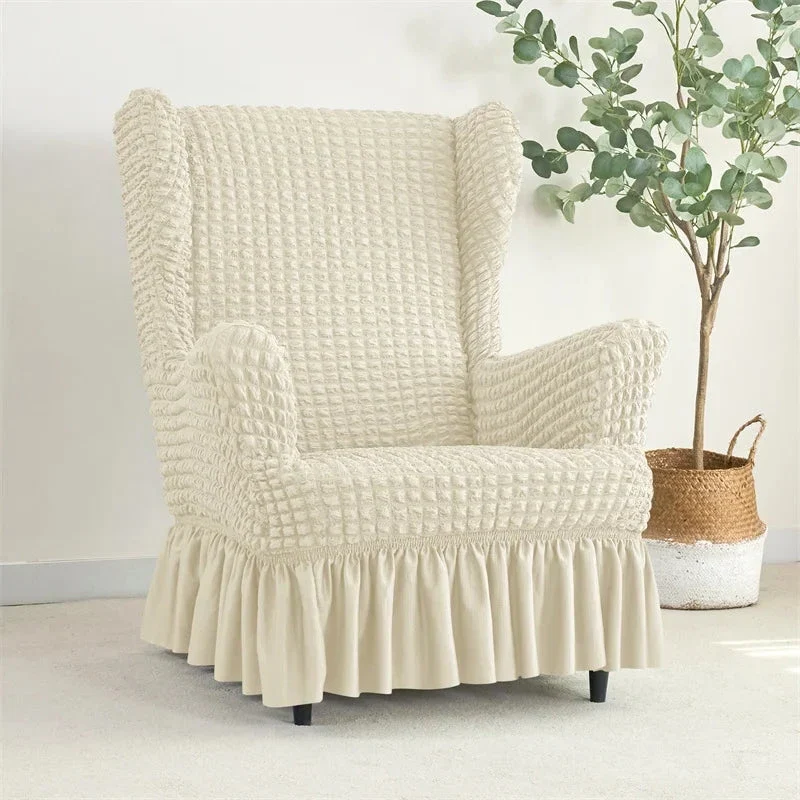 Housse pour fauteuil IKEA Strandmon avec jupe plissée texture gaufrée