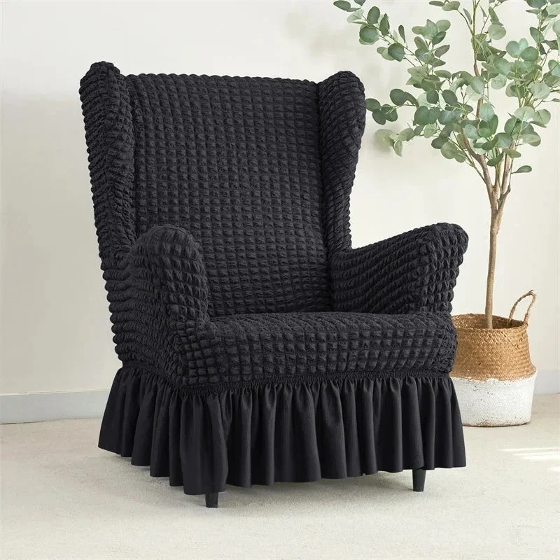 Housse pour fauteuil IKEA Strandmon avec jupe plissée texture gaufrée