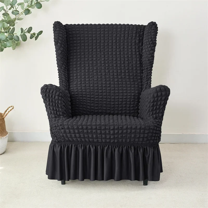 Housse pour fauteuil IKEA Strandmon avec jupe plissée texture gaufrée