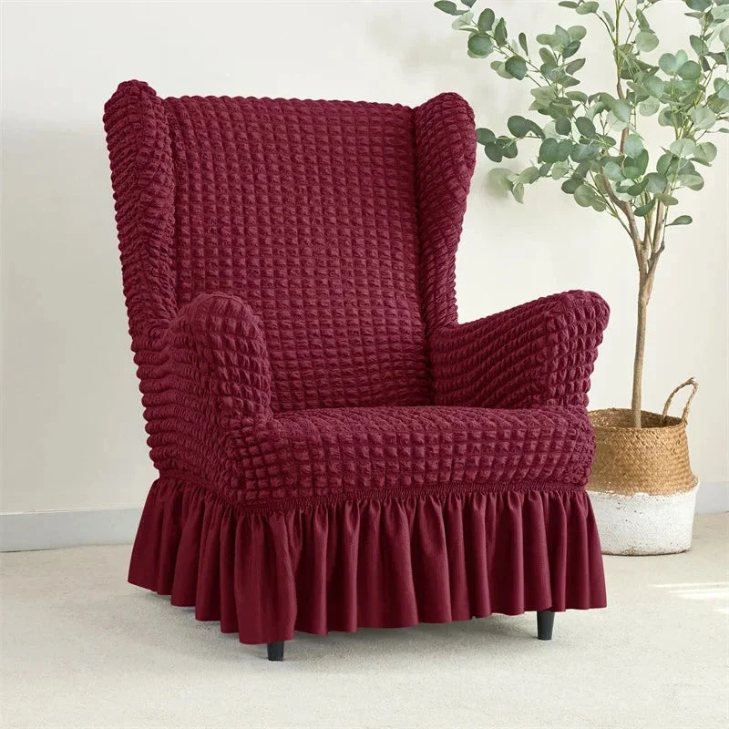 Housse pour fauteuil IKEA Strandmon avec jupe plissée texture gaufrée