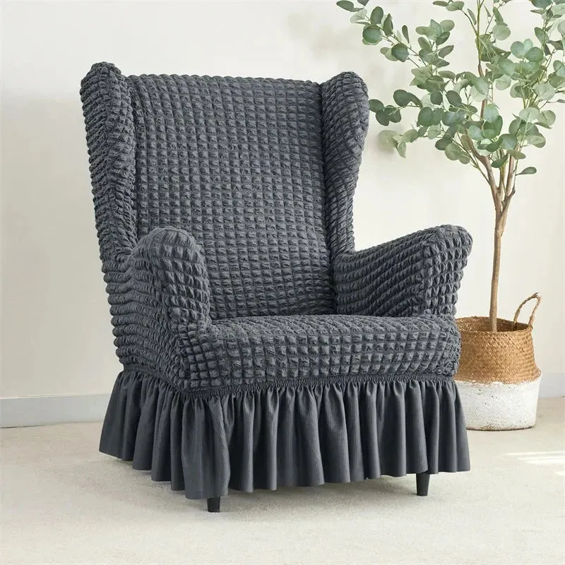 Housse pour fauteuil IKEA Strandmon avec jupe plissée texture gaufrée