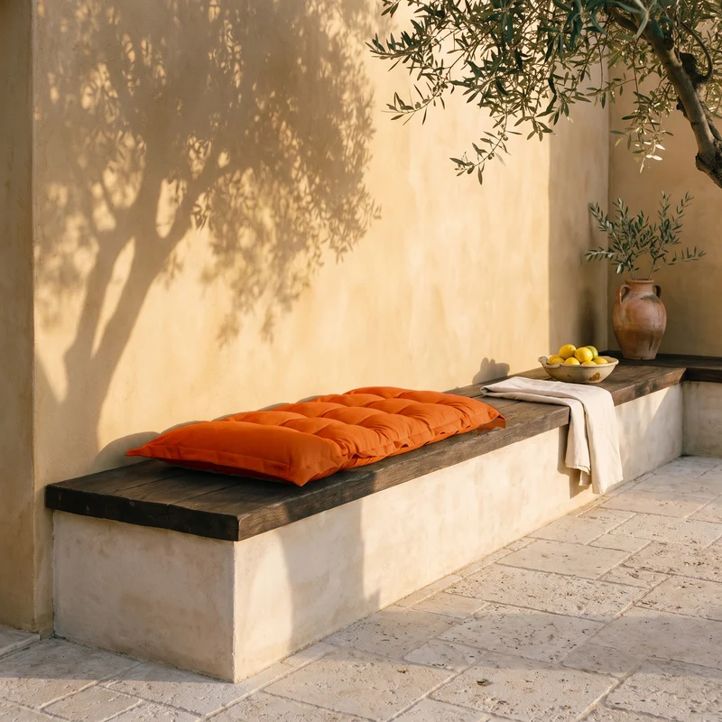 Coussin Banc & Sol Capitonné 120x60 Orange - Épais 10cm (Polyvalent)