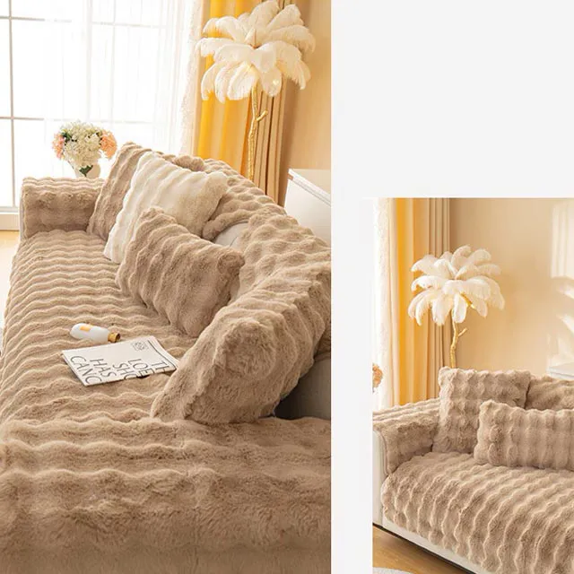 Protège Canapé en Peluche Marron Clair
