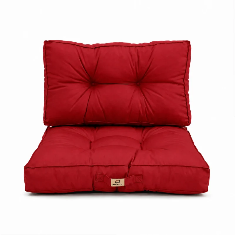 Ensemble Coussins Capitonné 60x60 Rouge - Épais 15cm & Moelleux (Assise + Dossier)