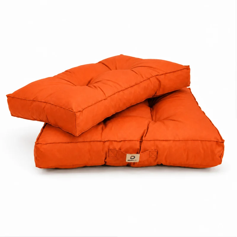 Ensemble Coussins Capitonné 60x60 Orange - Épais 15cm & Moelleux (Assise + Dossier)