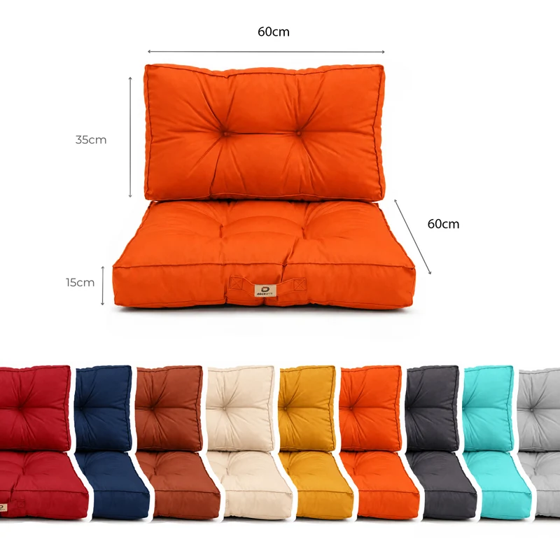 Ensemble Coussins Capitonné 60x60 Orange - Épais 15cm & Moelleux (Assise + Dossier)
