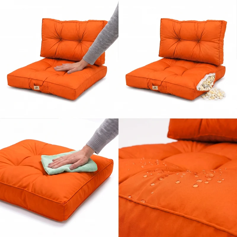 Ensemble Coussins Capitonné 60x60 Orange - Épais 15cm & Moelleux (Assise + Dossier)