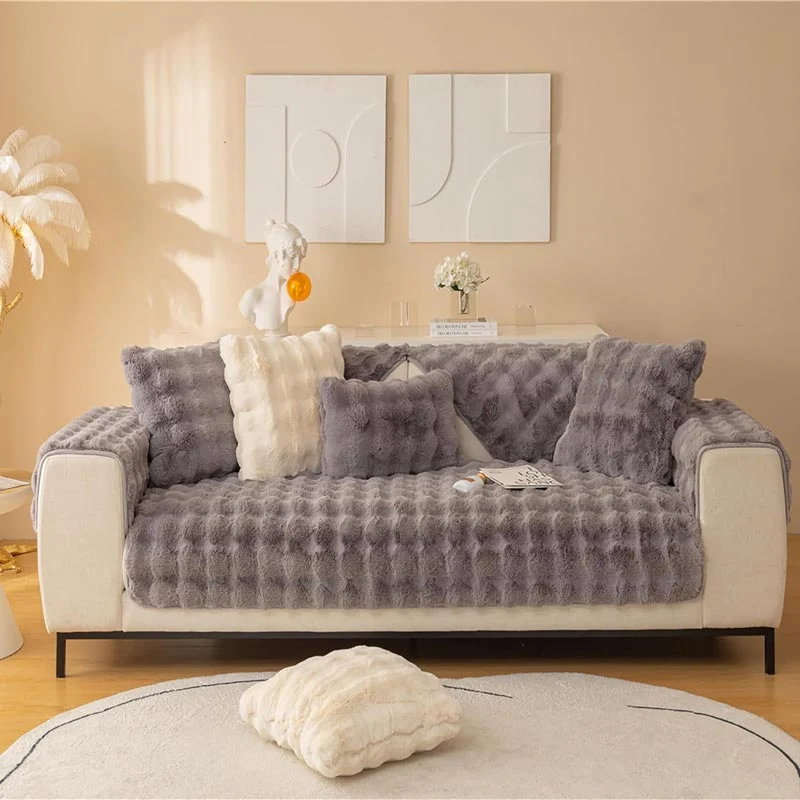 Protège Canapé en Peluche Gris Anthracite