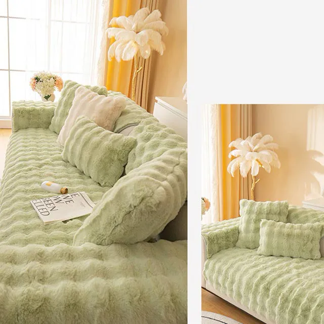 Protège Canapé en Peluche Vert Pomme
