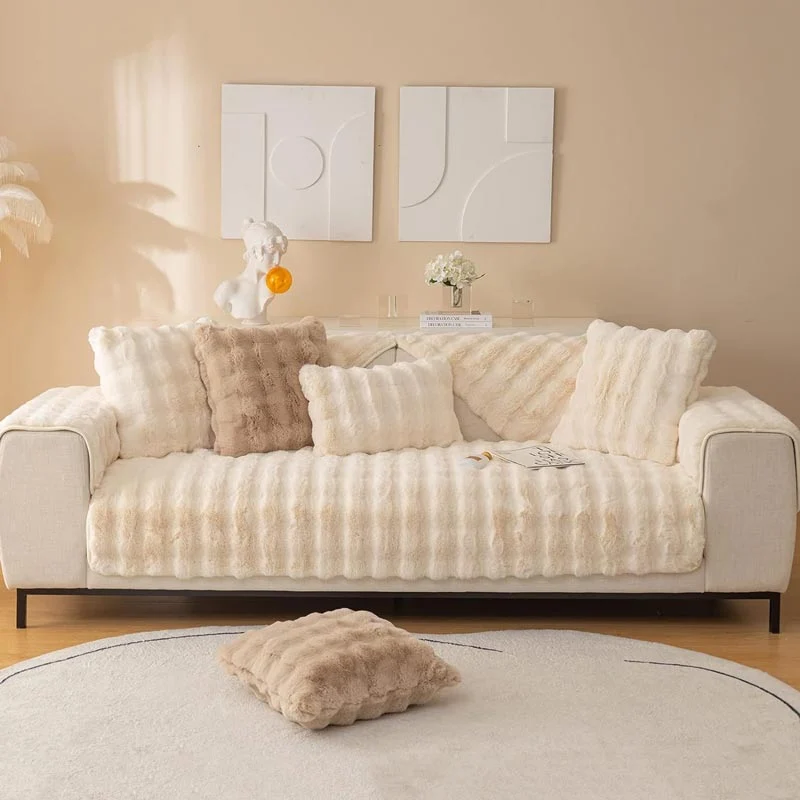 Protège Canapé en Peluche Beige