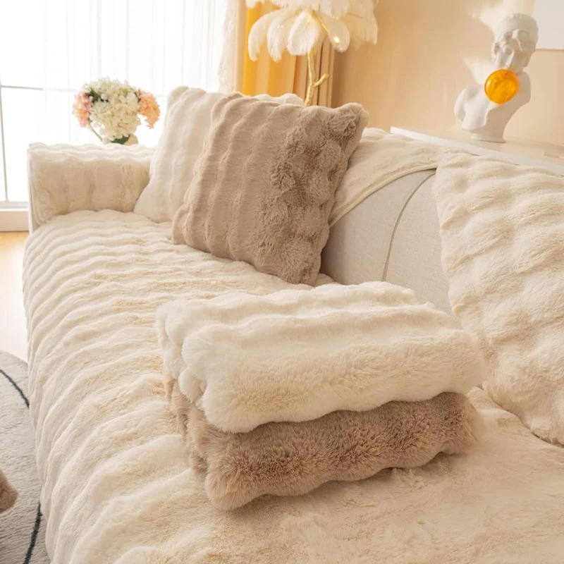 Protège Canapé en Peluche Beige