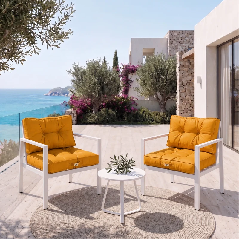 Ensemble Coussins Capitonné 60x60 Jaune - Épais 15cm & Moelleux (Assise + Dossier)