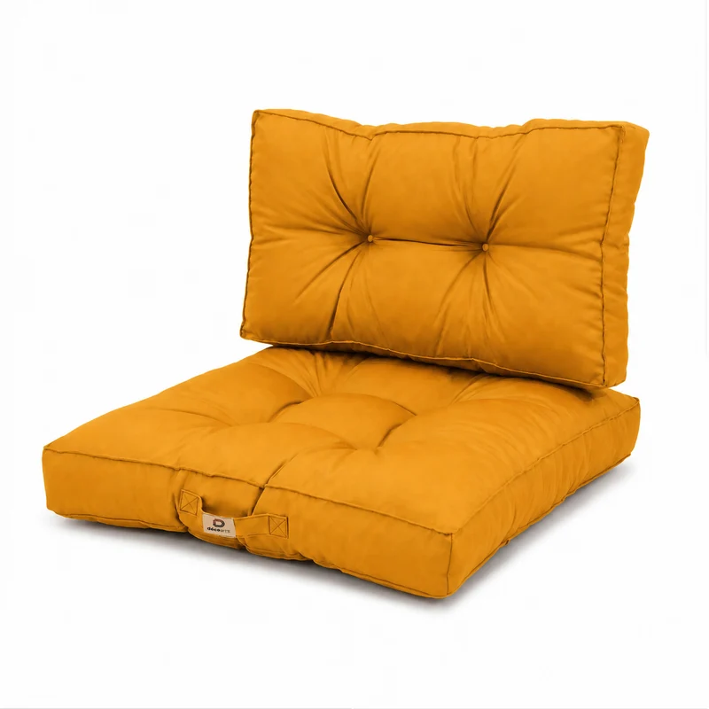 Ensemble Coussins Capitonné 60x60 Jaune - Épais 15cm & Moelleux (Assise + Dossier)