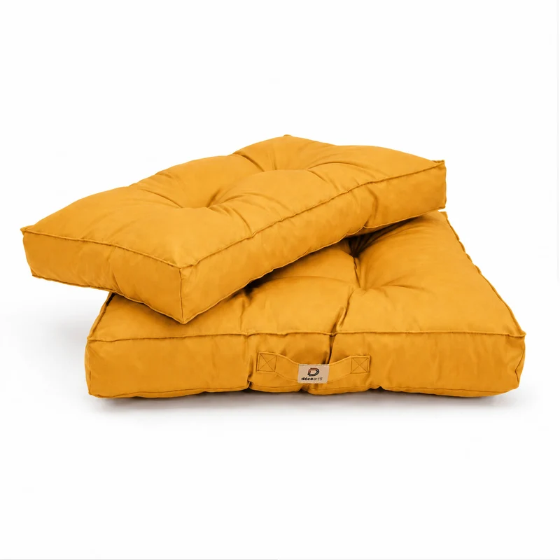 Ensemble Coussins Capitonné 60x60 Jaune - Épais 15cm & Moelleux (Assise + Dossier)