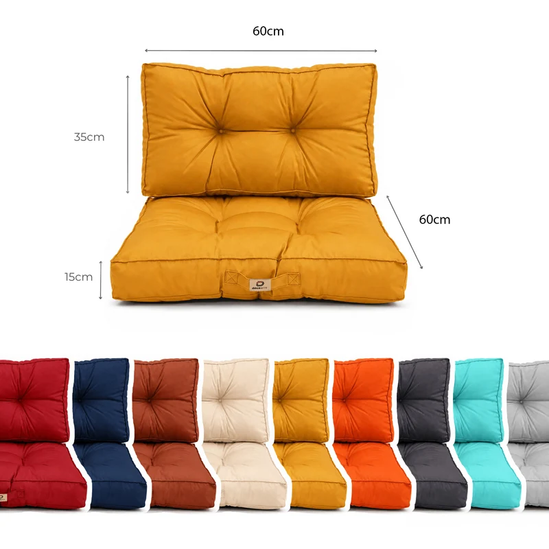 Ensemble Coussins Capitonné 60x60 Jaune - Épais 15cm & Moelleux (Assise + Dossier)