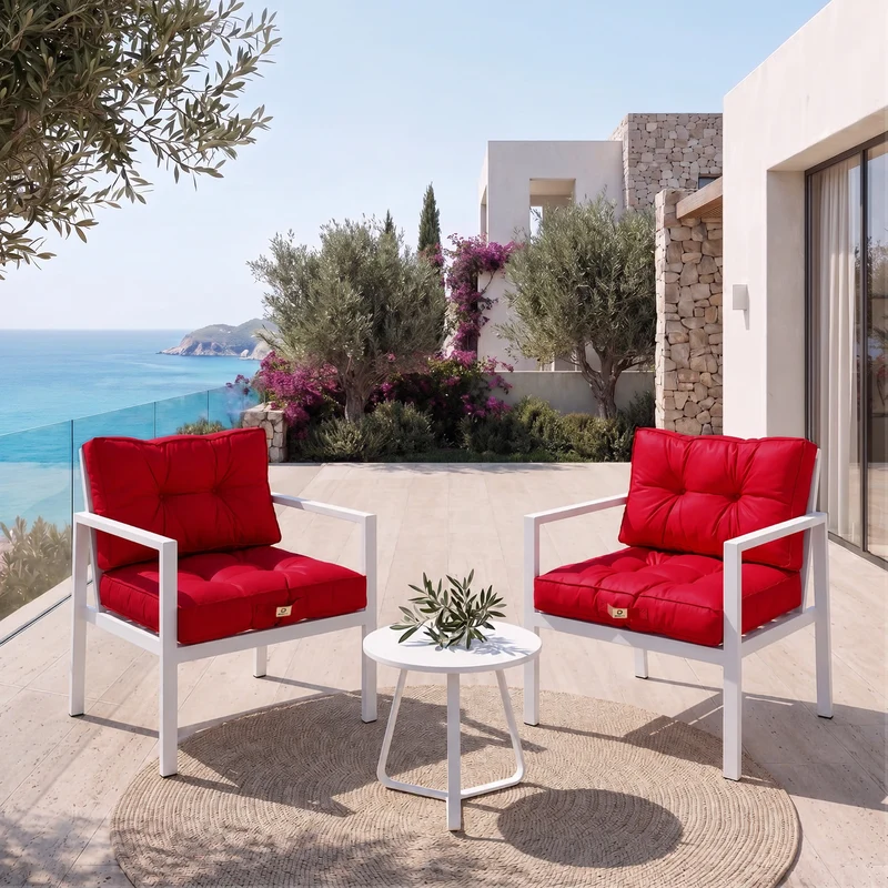 Ensemble Coussins Capitonné 50x50 Rouge - Épais 15cm & Moelleux (Assise + Dossier)